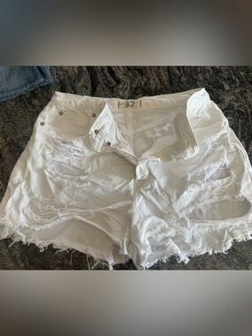 Free People White Distressed Denim Cutoff Shorts